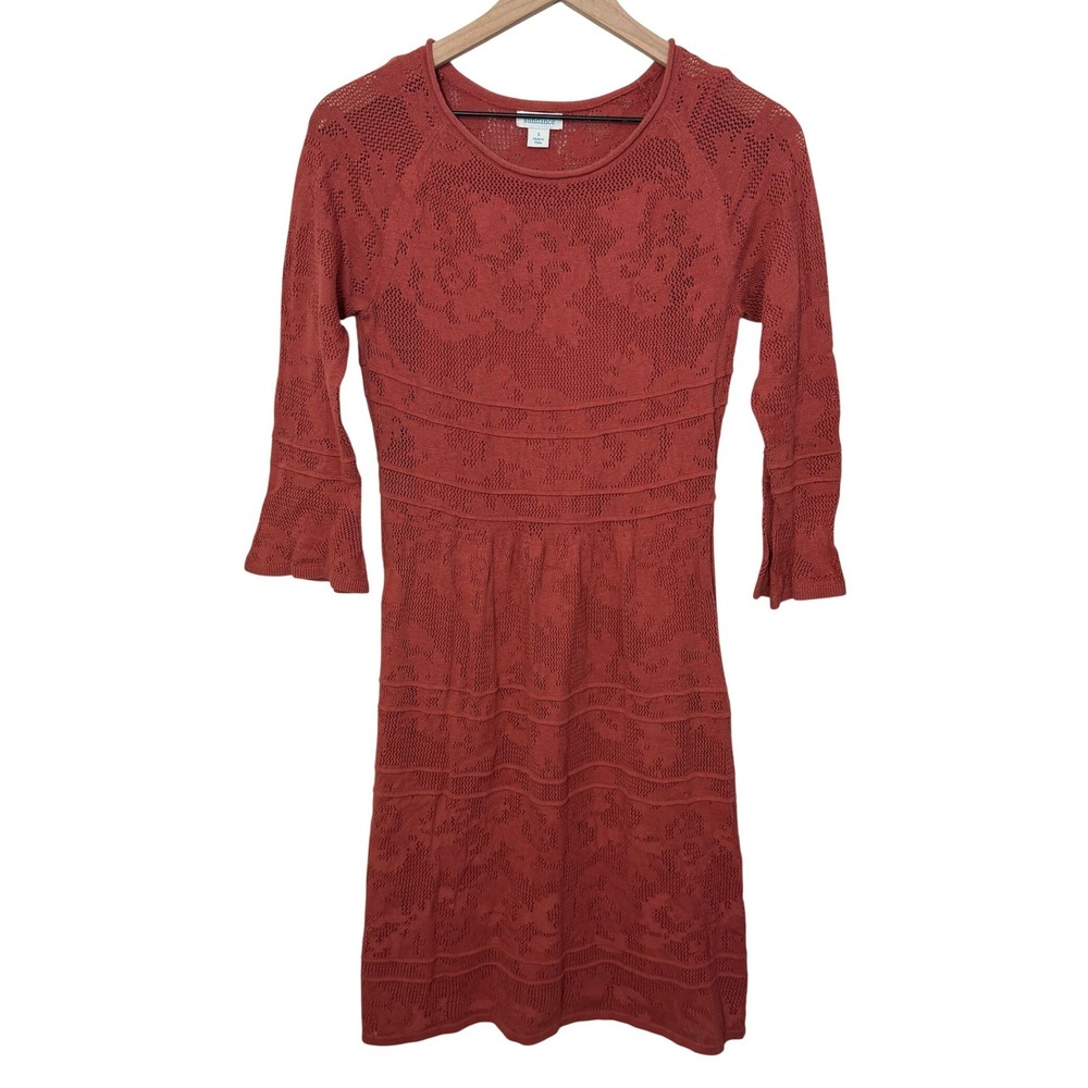 Sundance Knit Lace Dress Red Orange Flare Sleeve Mini Sz S Boho‎ Cottage Western